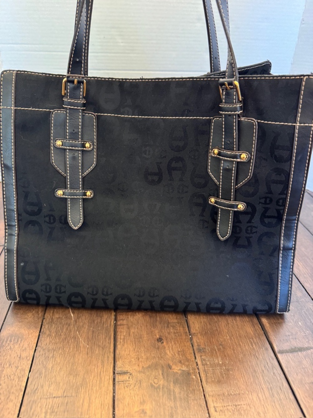 Vintage Etienne Aigner Womens Black Monogram Shoulder Bag Y2K Preppy Classy Boho - Picture 2 of 13